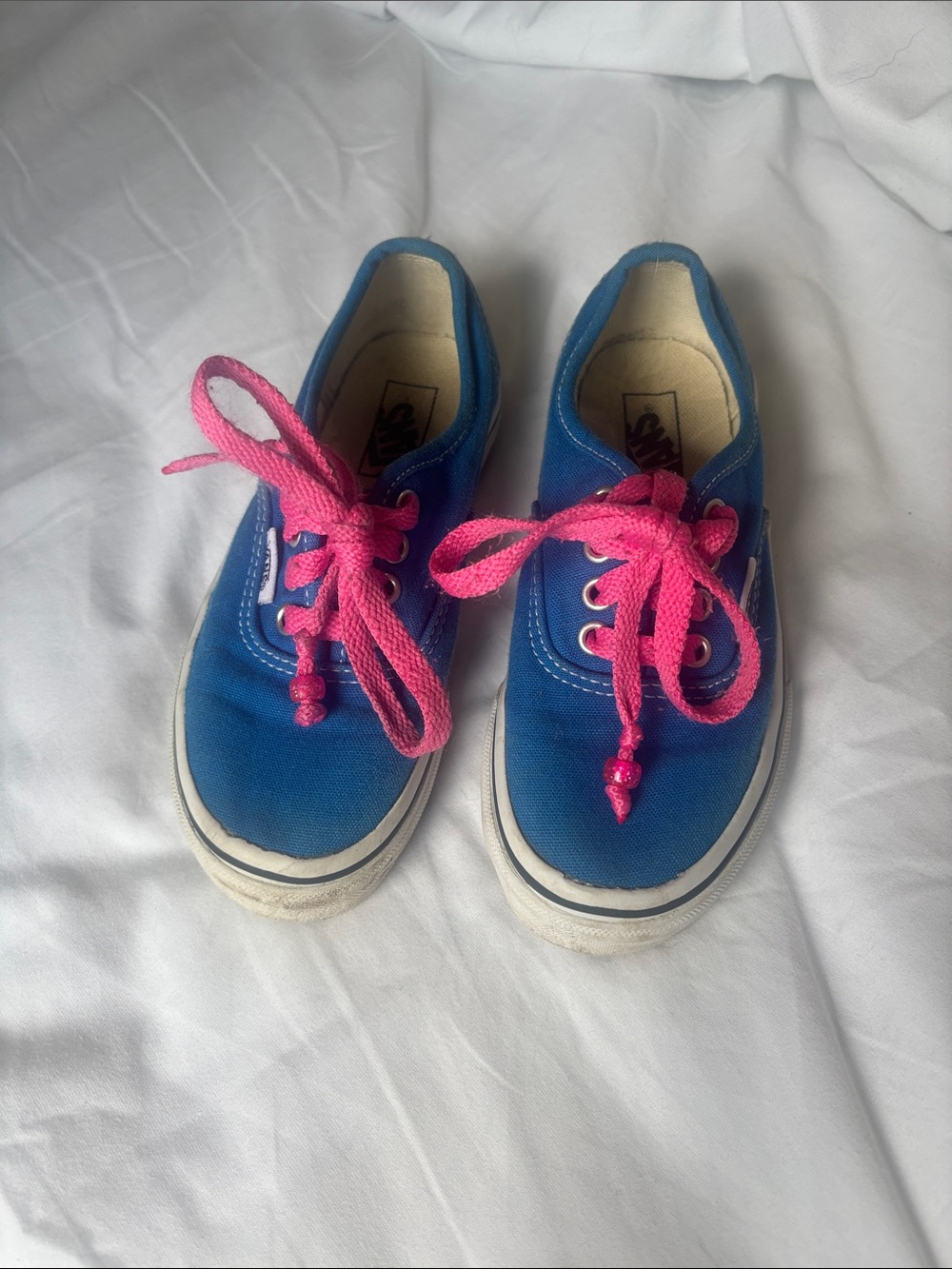 Vans Kids Canvas Sneakers in Blue with Pink Laces